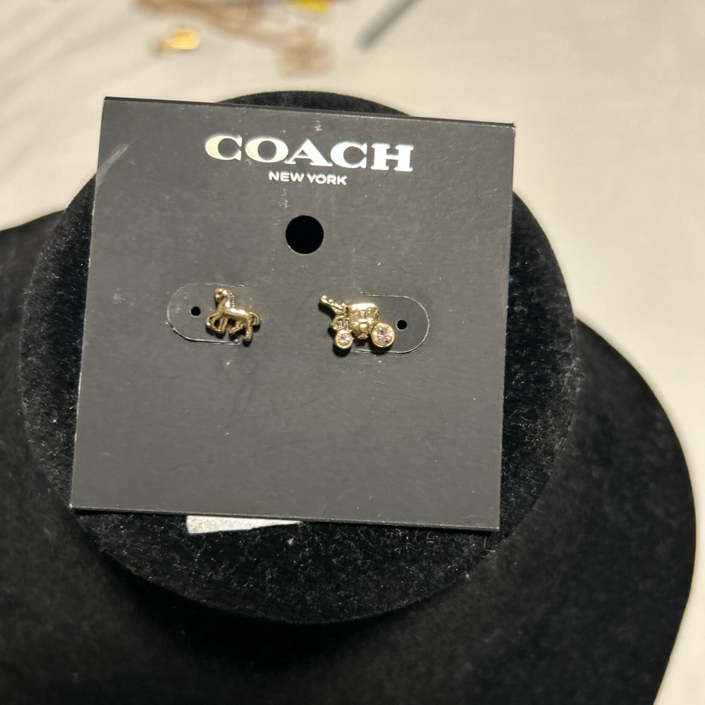 Authentic Coach Gold horse and carriage Stud Earrings